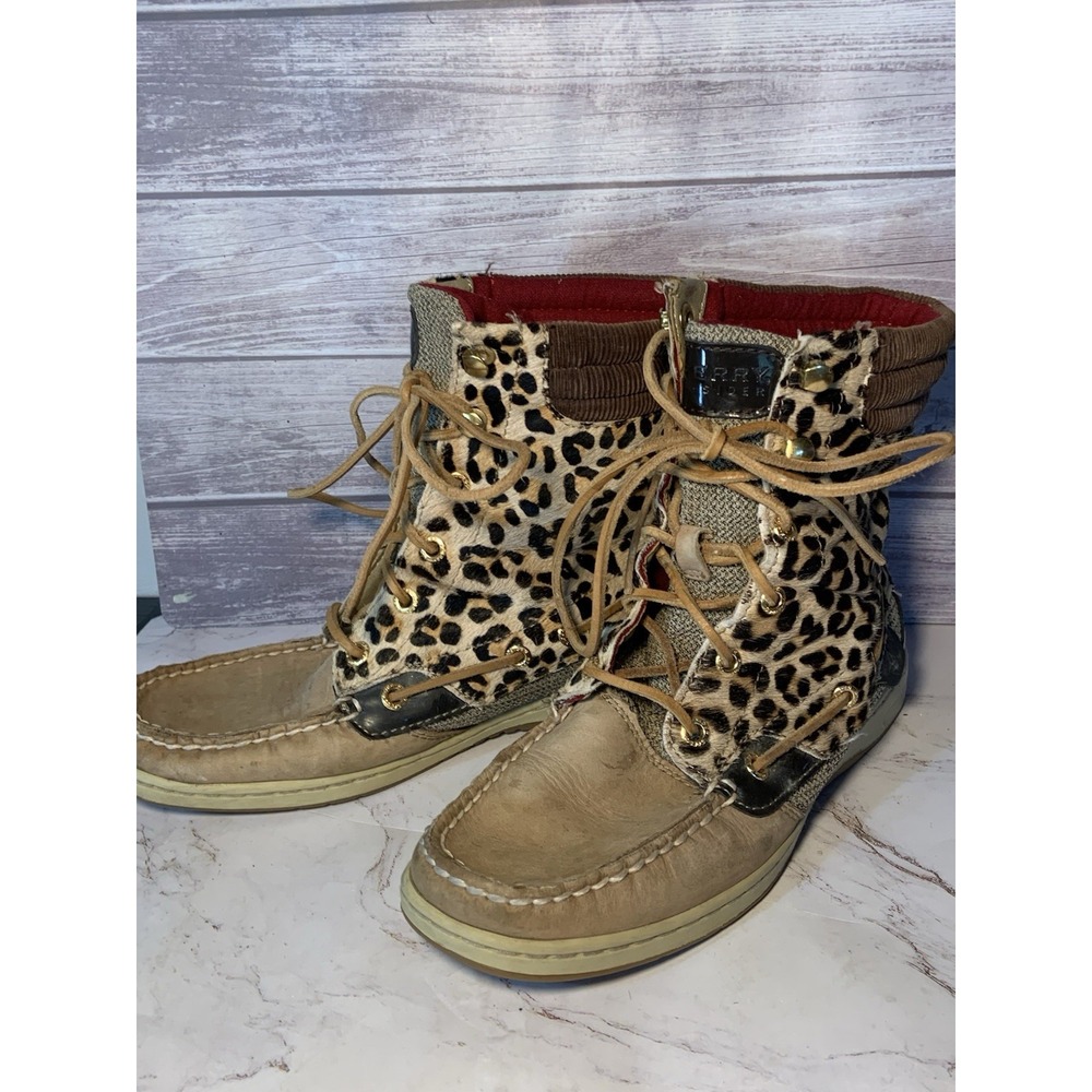 Sperry Top-Sider Crest Animal Print High Top Sneakers Tan Womens 7.5 Leopard